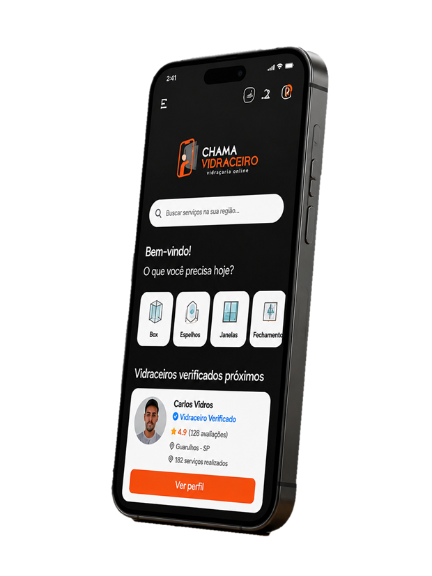 iPhone exibindo a tela inicial do app Chama Vidraceiro